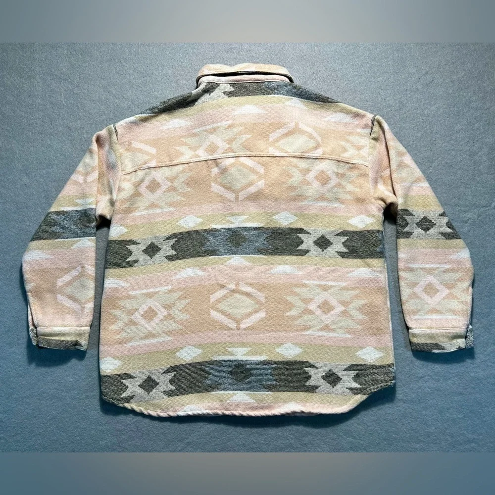 No Boundaries Hooded Shirt Jacket Women’s XL Aztec Print Pink Button Up Poly